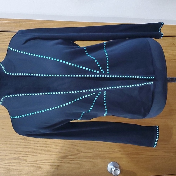 Ming wang open front blazer knit black and turquoise geometric - Picture 1 of 6